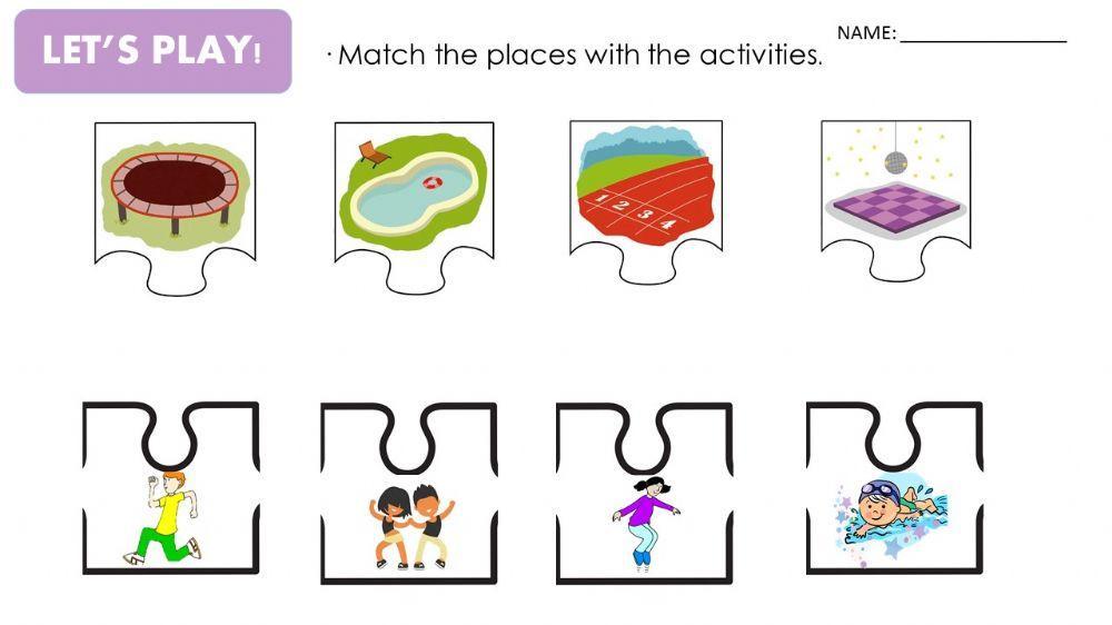 Match the place with the activities