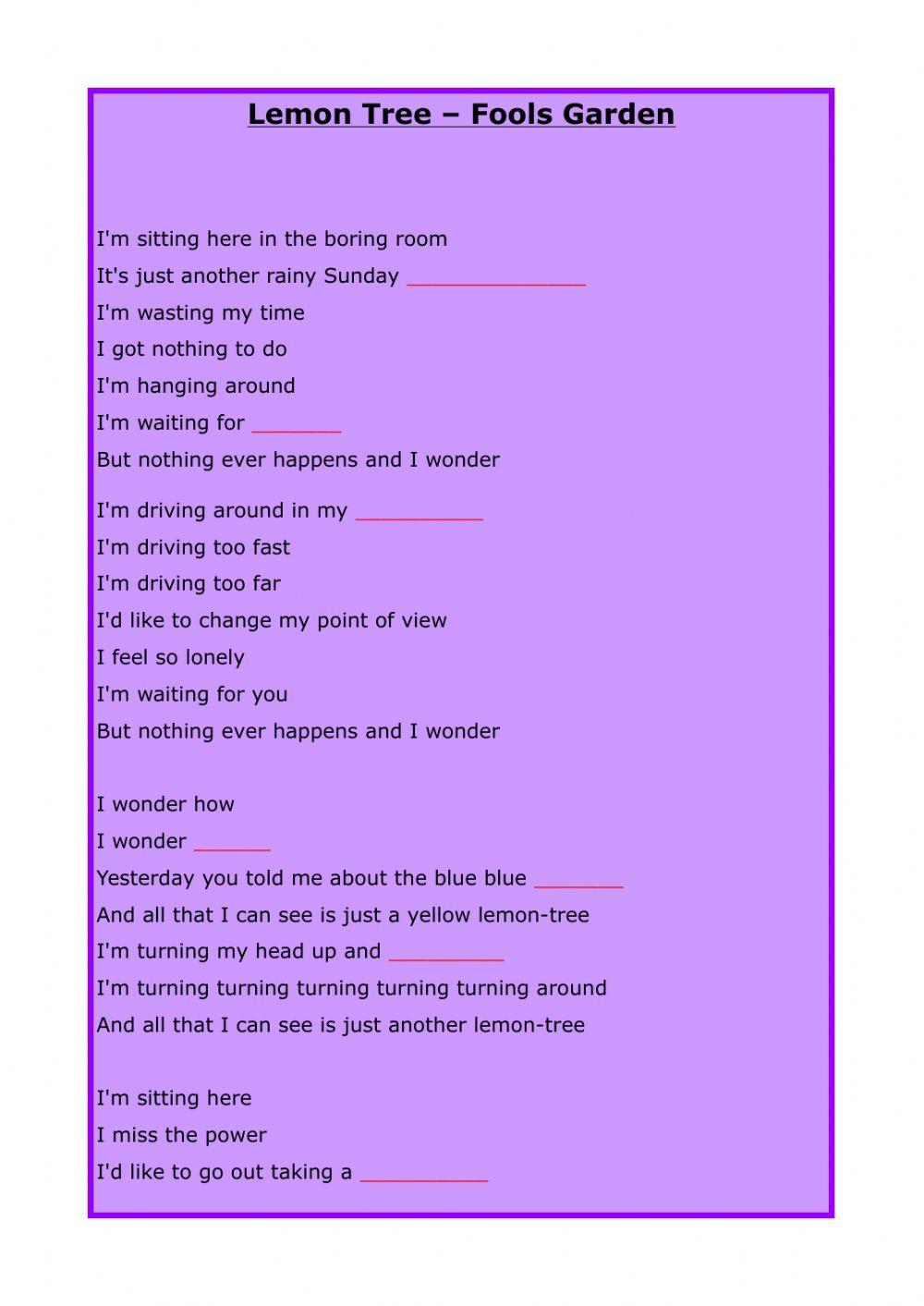 Lemon Tree song Lemon Tree song