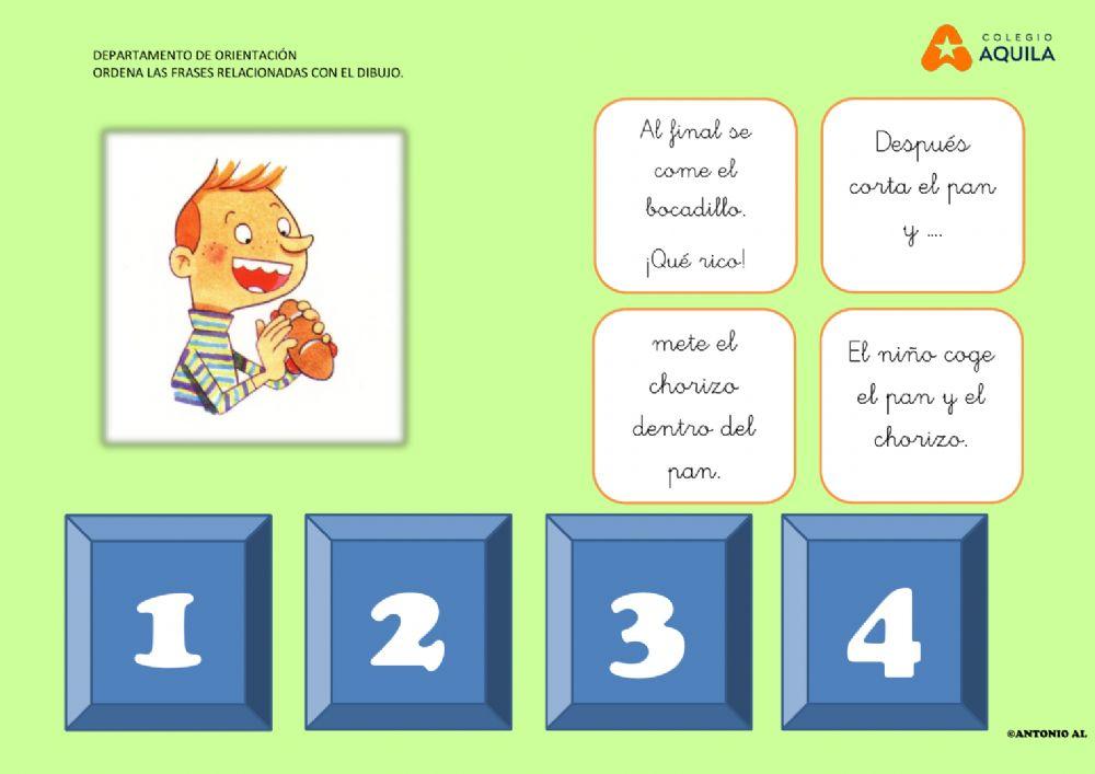 Arrastra las frases para ordenar la secuencia