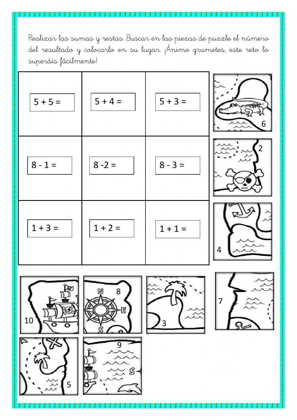 puzzle pirata sumas y restas