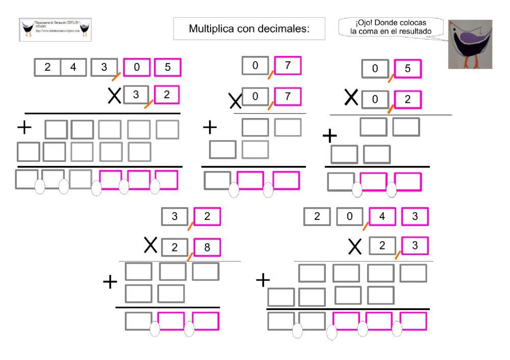 Multiplicar decimales 2 factores