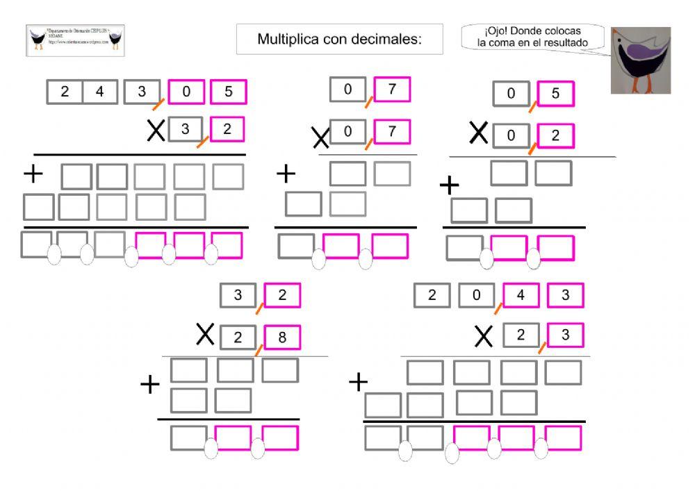 Multiplicar decimales 2 factores Multiplicar decimales 2 factores