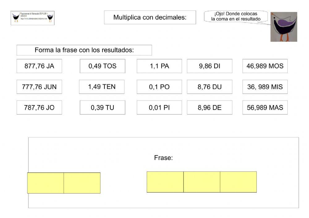 Multiplicar decimales 2 factores Multiplicar decimales 2 factores