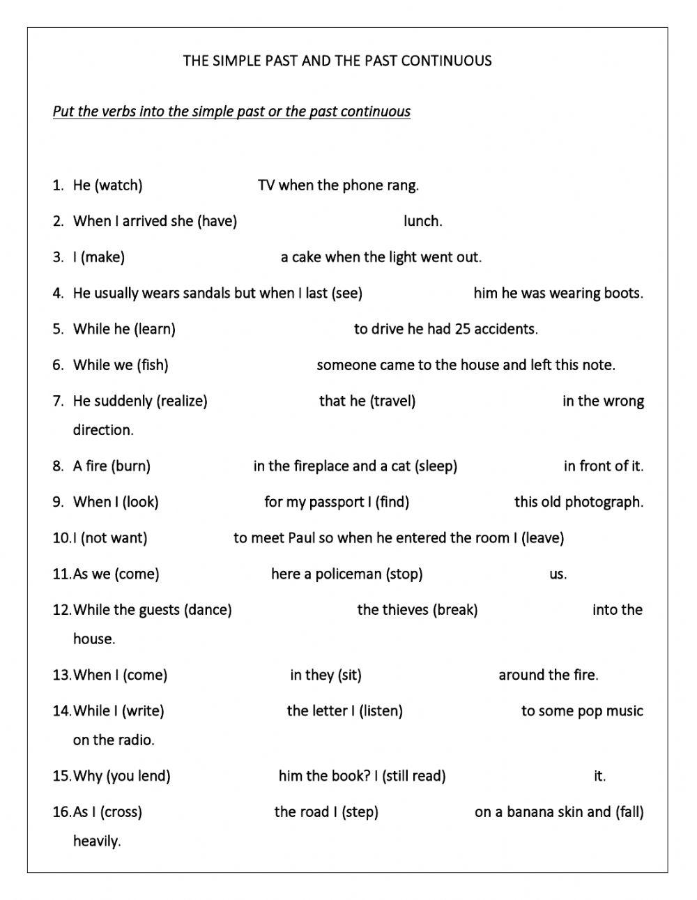 Past Simple and Continuous exercises