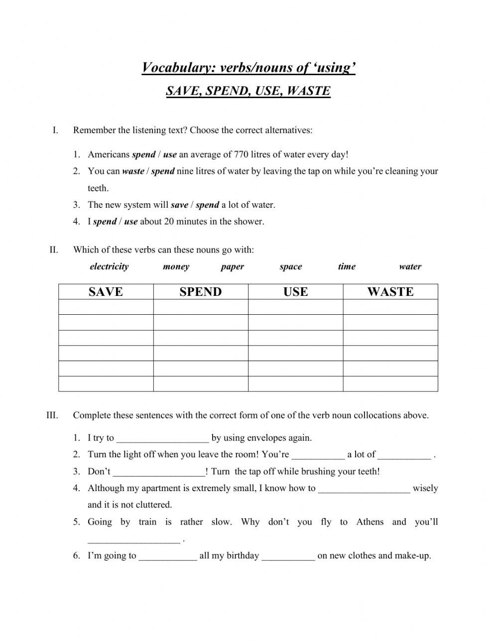 Verbs-nouns of using