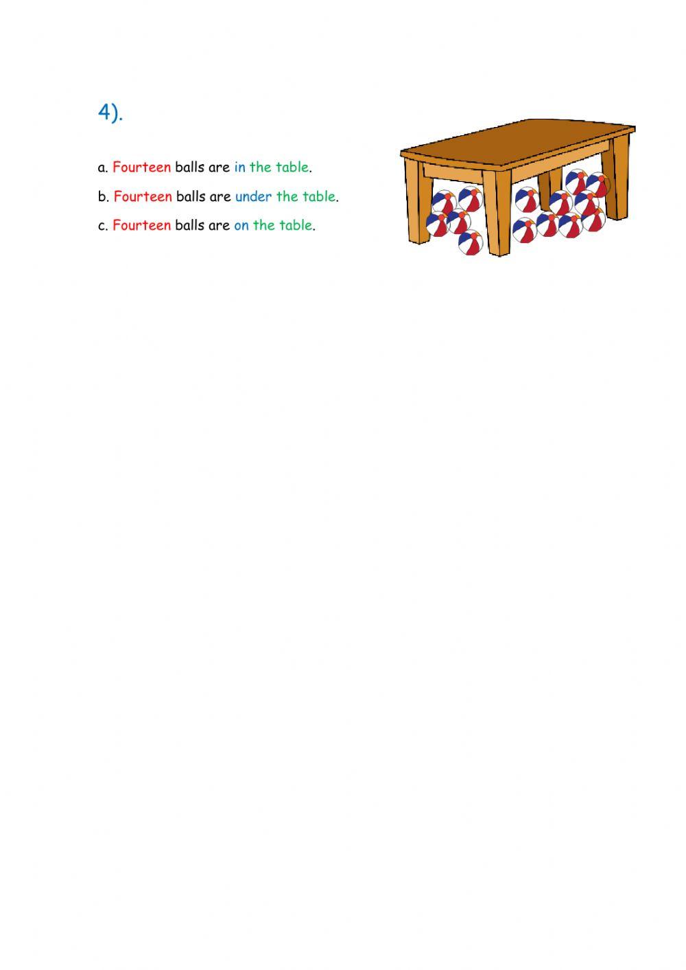 Toys, prepositions and numbers