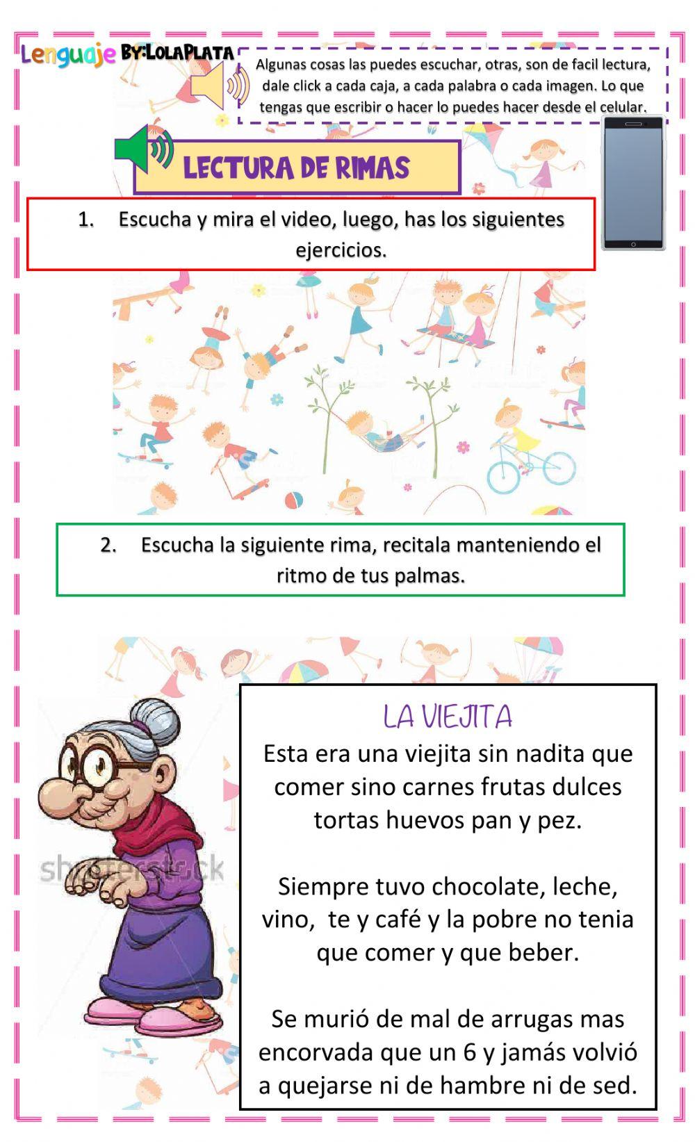 Ficha interactiva de lectoescritura, RIMAS