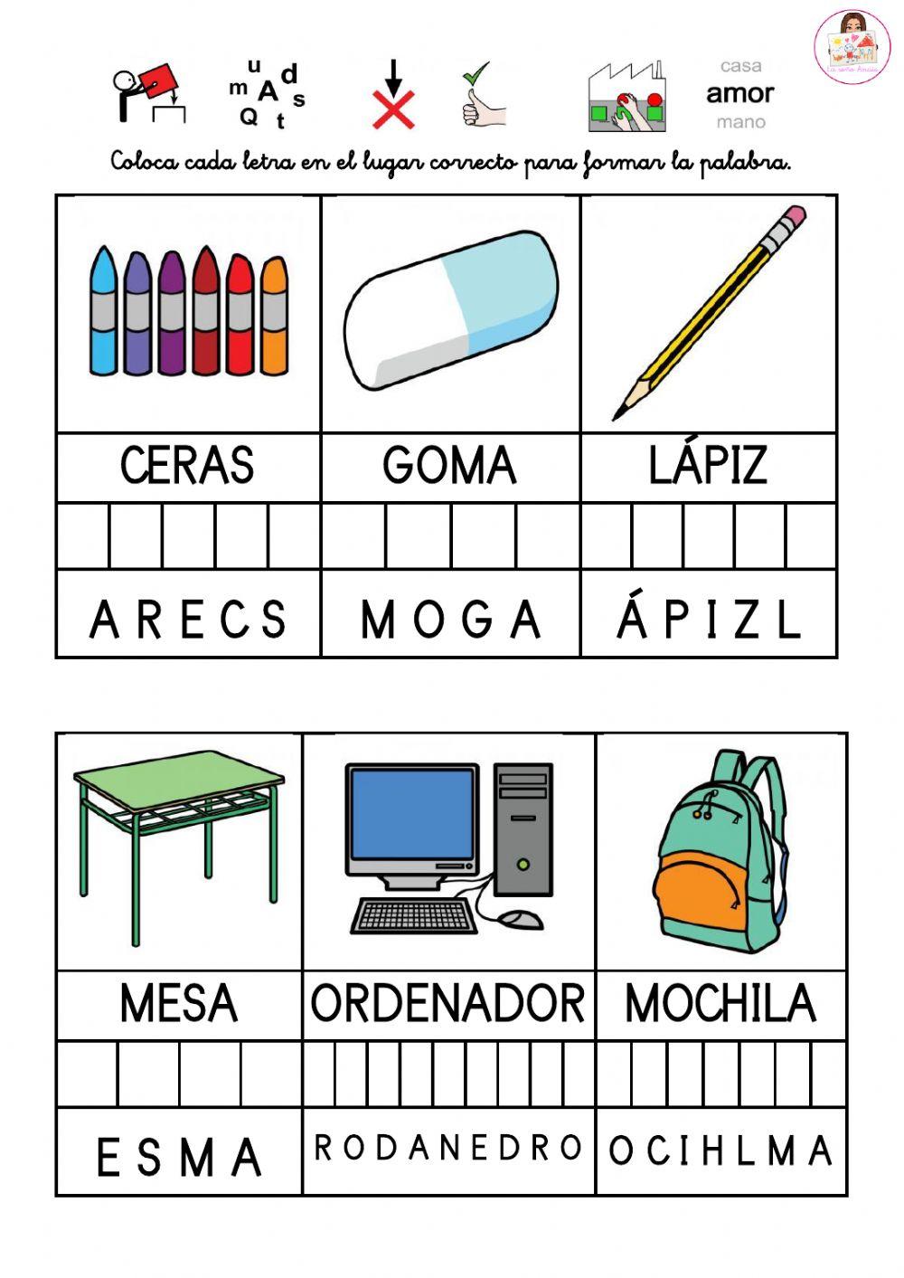 Coloca las letras en el lugar adecuado.