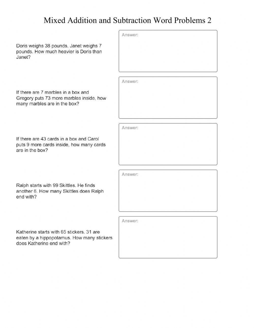 MA1-Tuesday(Mixed Addition and Subtraction Word Problems)