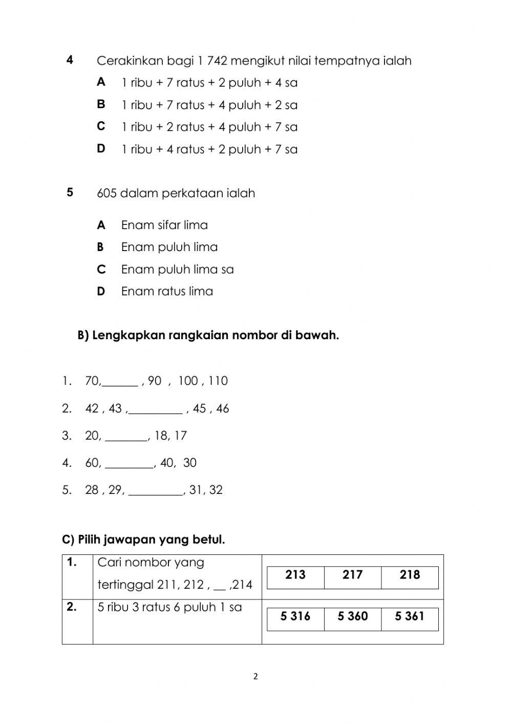 Latihan Pengukuhan 1 : Matematik Tahun 3