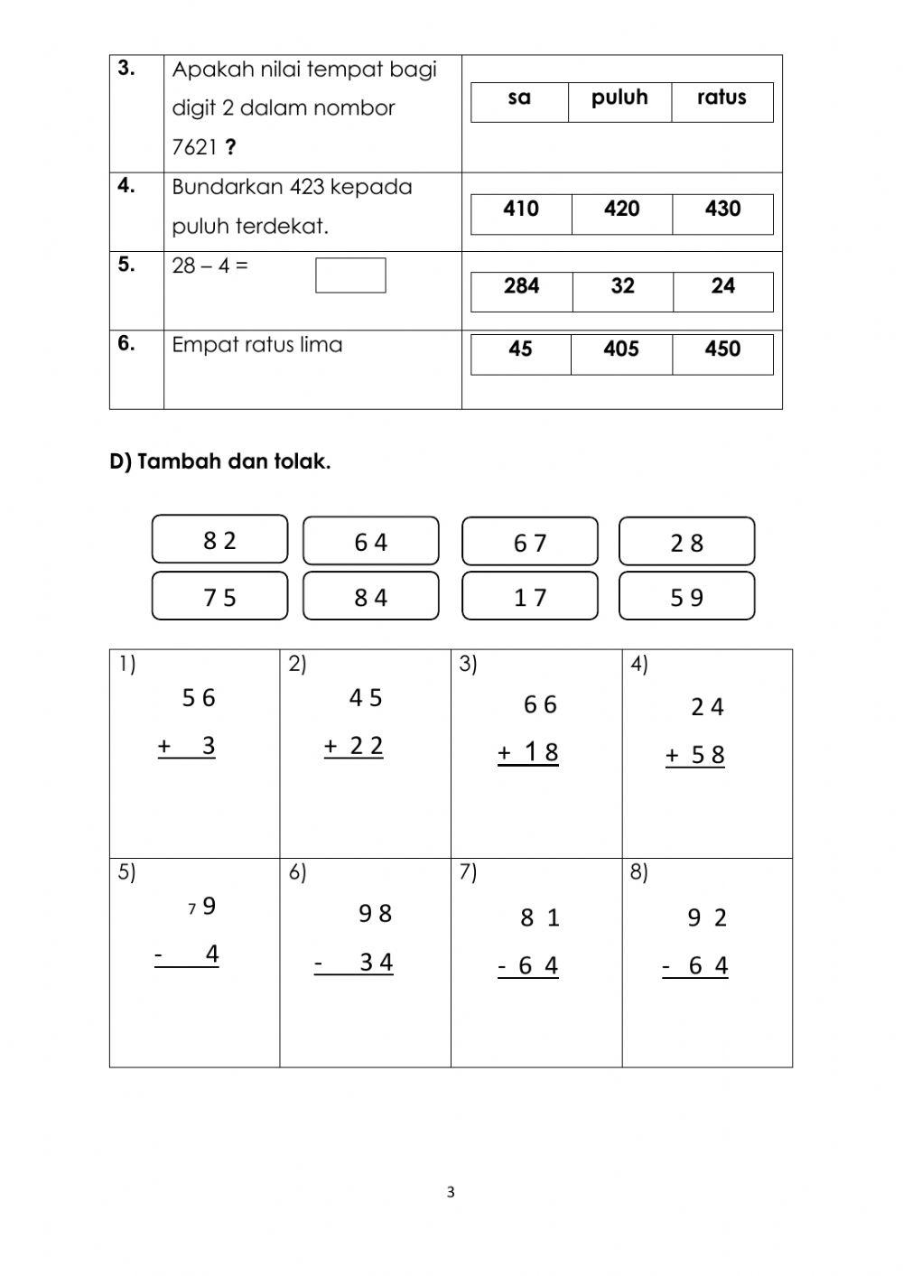 Latihan Pengukuhan 1 : Matematik Tahun 3