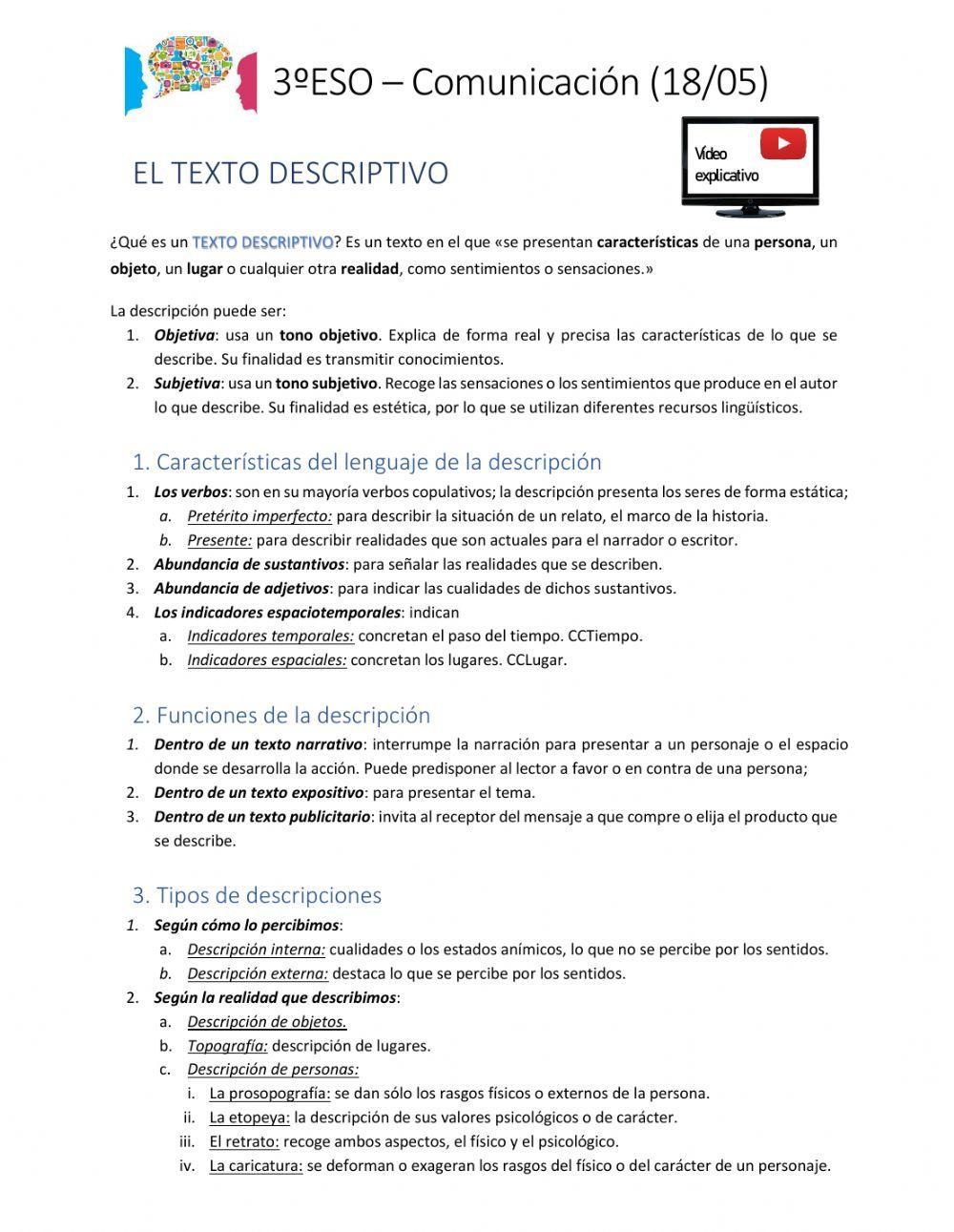El texto descriptivo El texto descriptivo