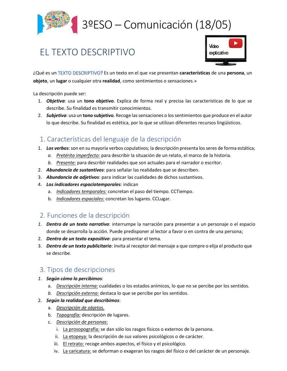 El texto descriptivo