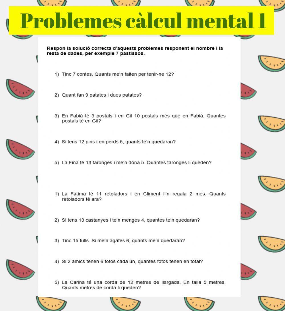 Problemes càlcul mental