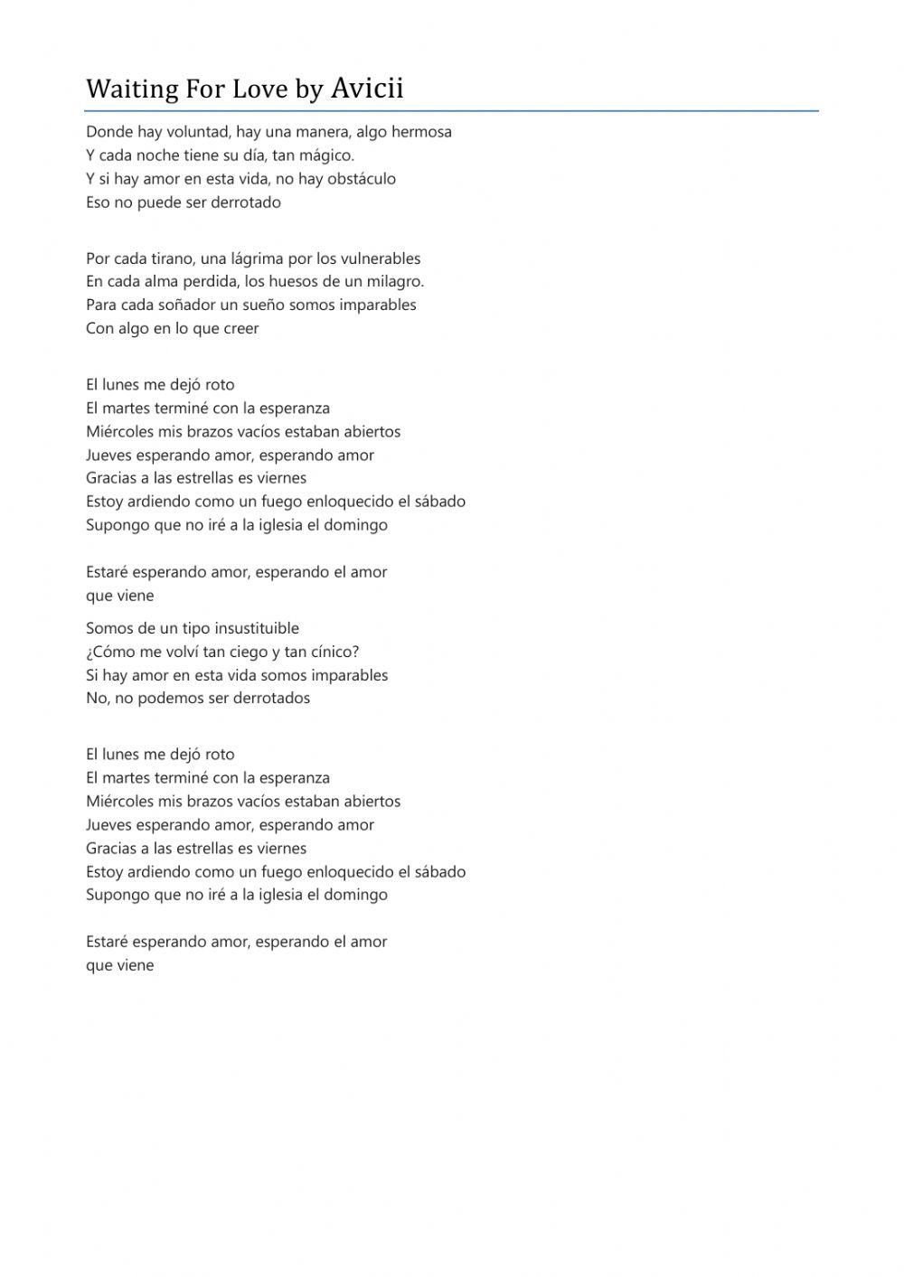 Waiting for love - song & translation Spanish