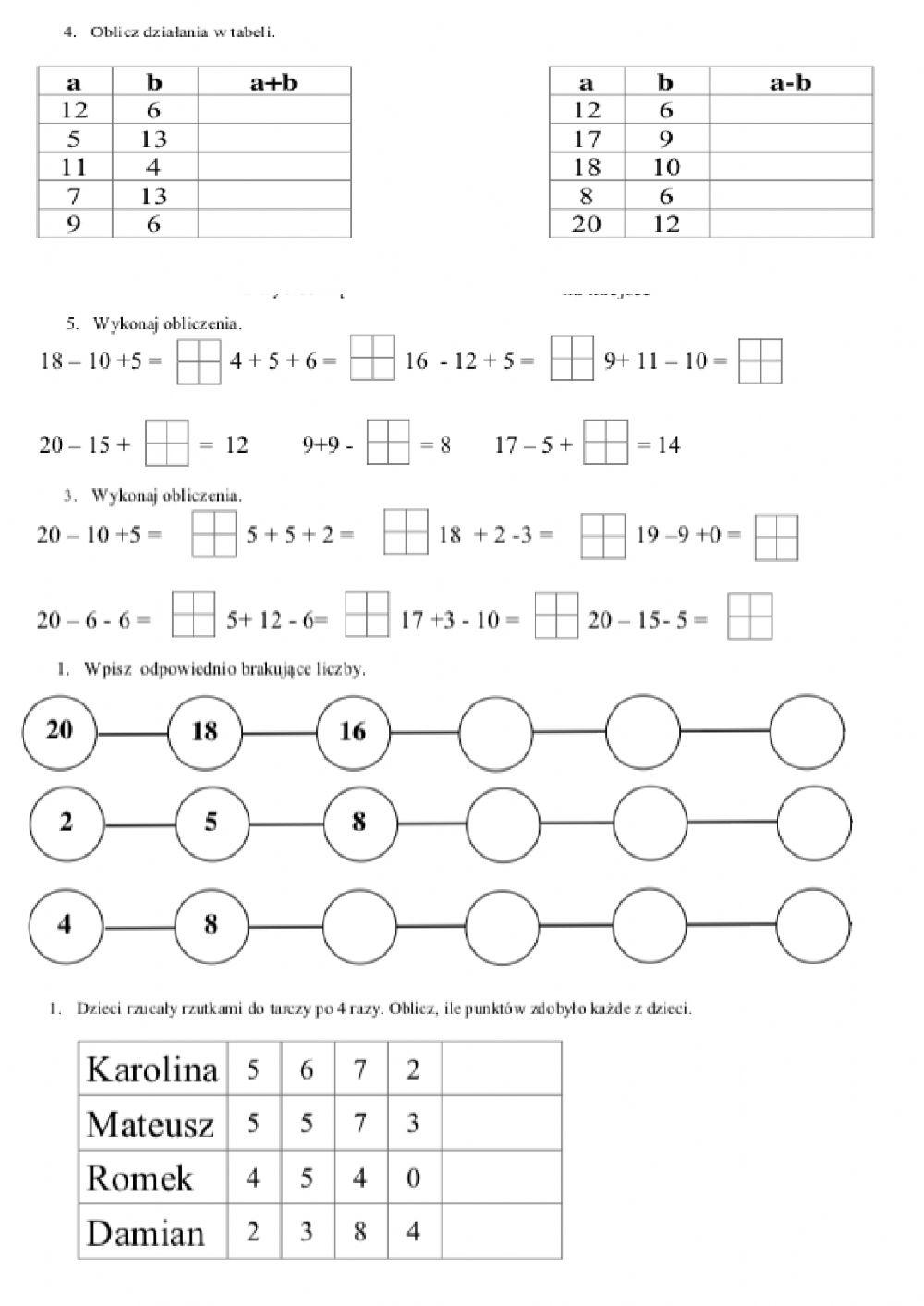 Dodawanie, odejmowanie, zadania tekstowe