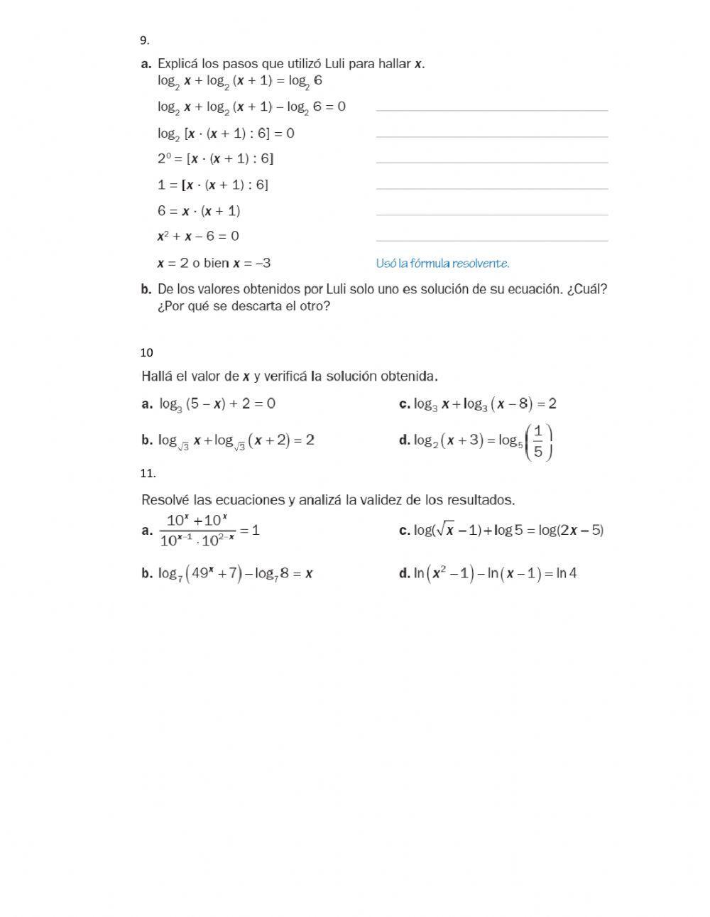 Logaritmos y ecuaciones logarítmicas