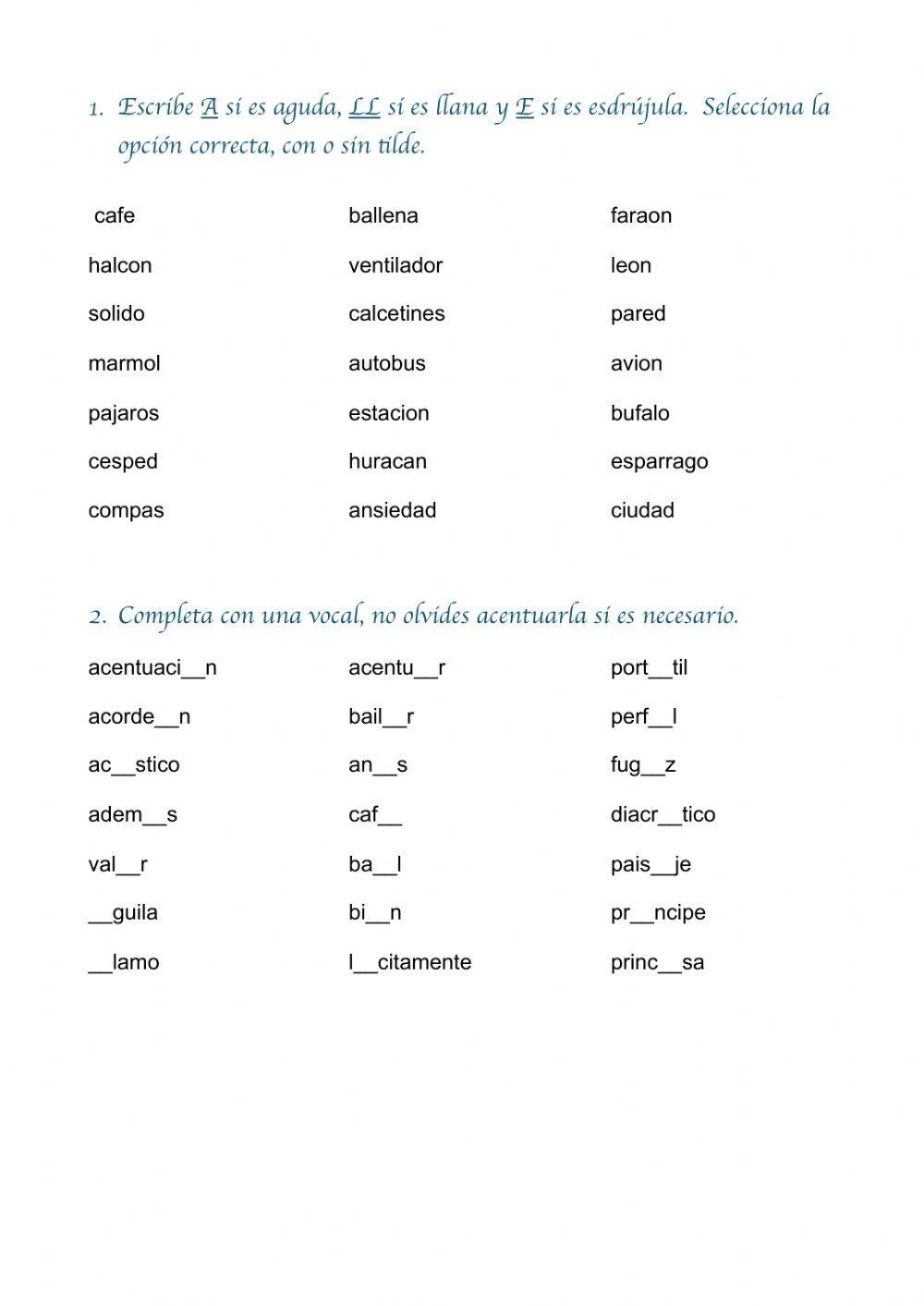 Acentuación palabras