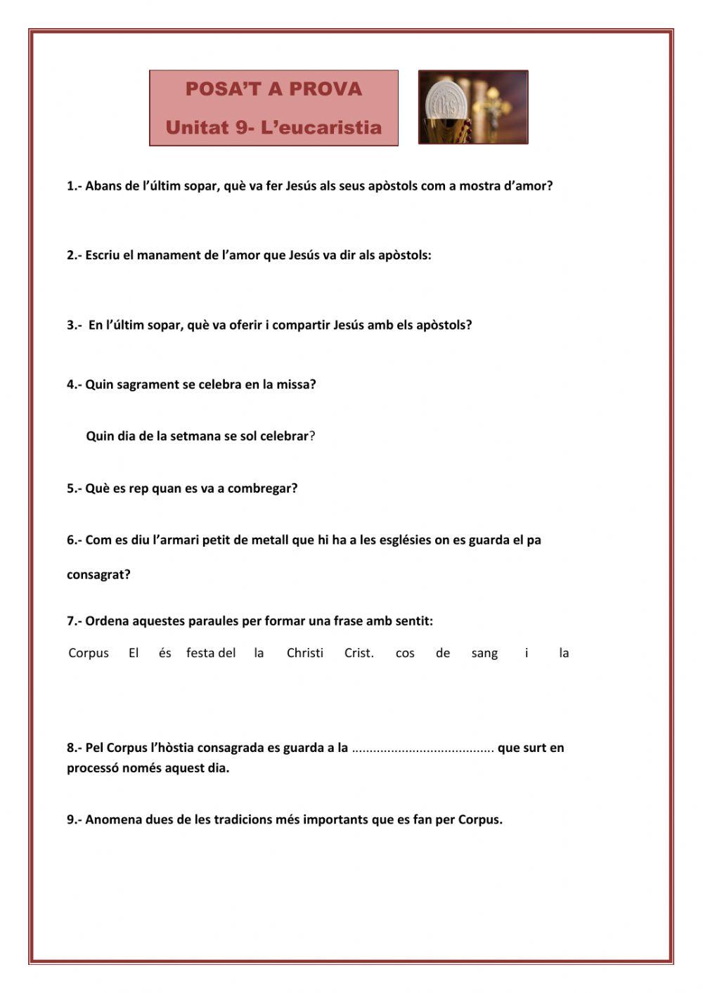 Posa't a prova: L'eucaristia