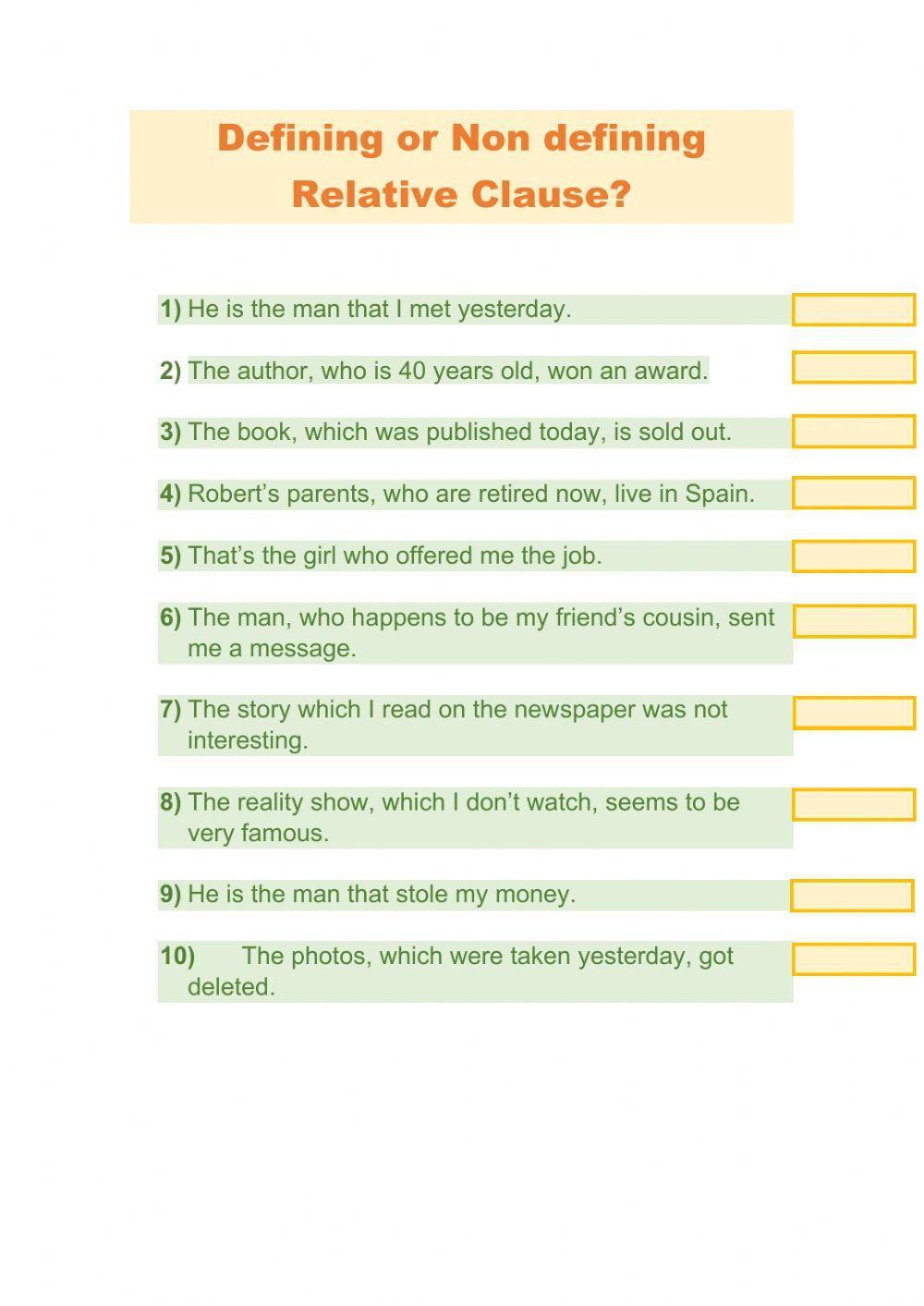 Defining vs Non defining Relative Clause