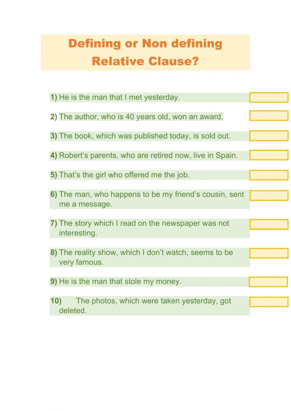 Defining Non Defining Relative Clauses Erklärung 191233 | Defining vs Non defining Relative Clause