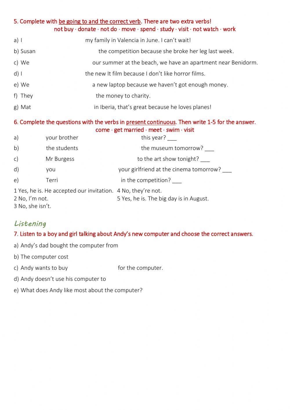 Self-evaluation unit 8 MRE: be going to