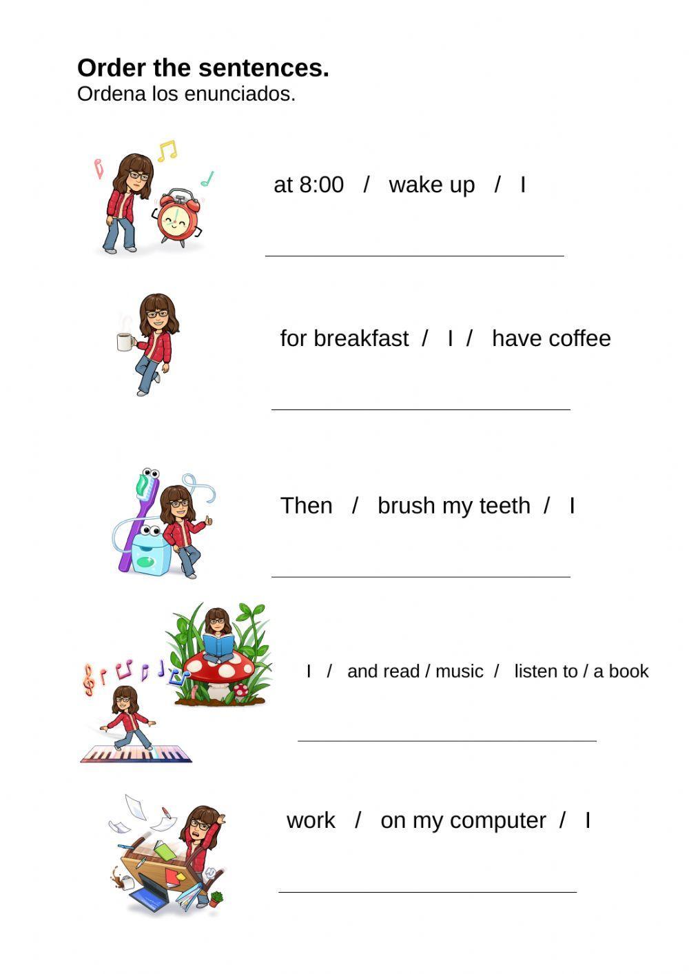My routine: order the sentences