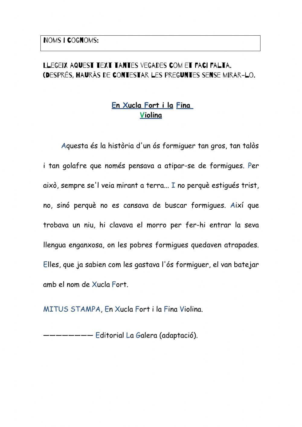 Comprensió lectora 2n Comprensió lectora 2n
