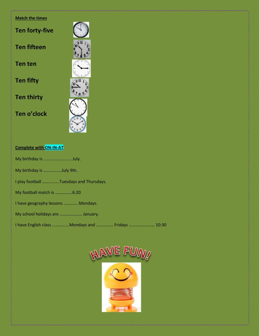 The time & prepositions of time