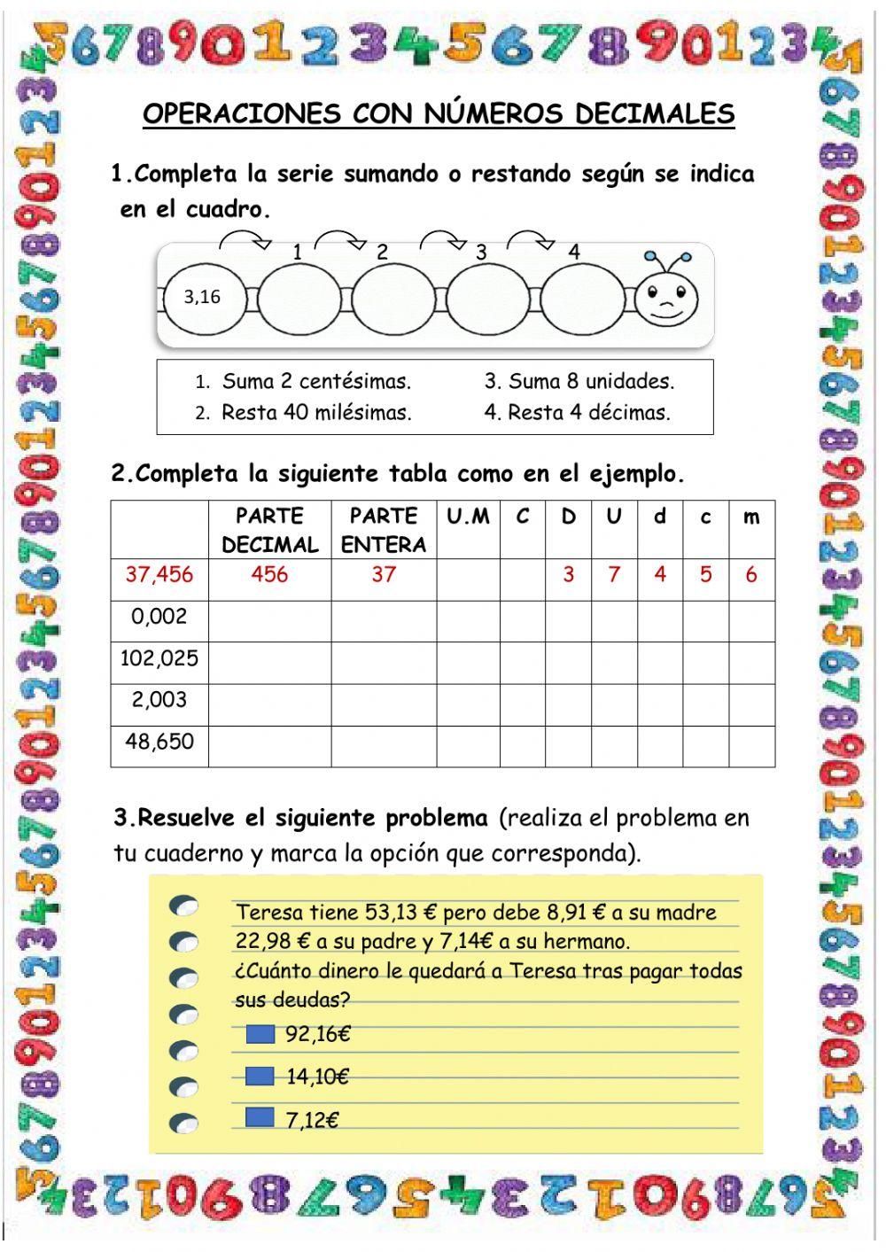 Operaciones con números decimales