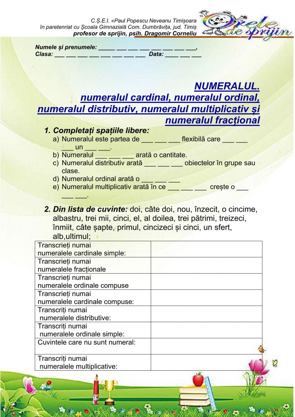 Numeralul- cardinal, ordinal, multiplicativ, distributiv, fracțional