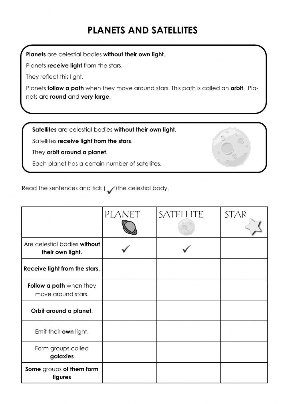 Planets and satellites