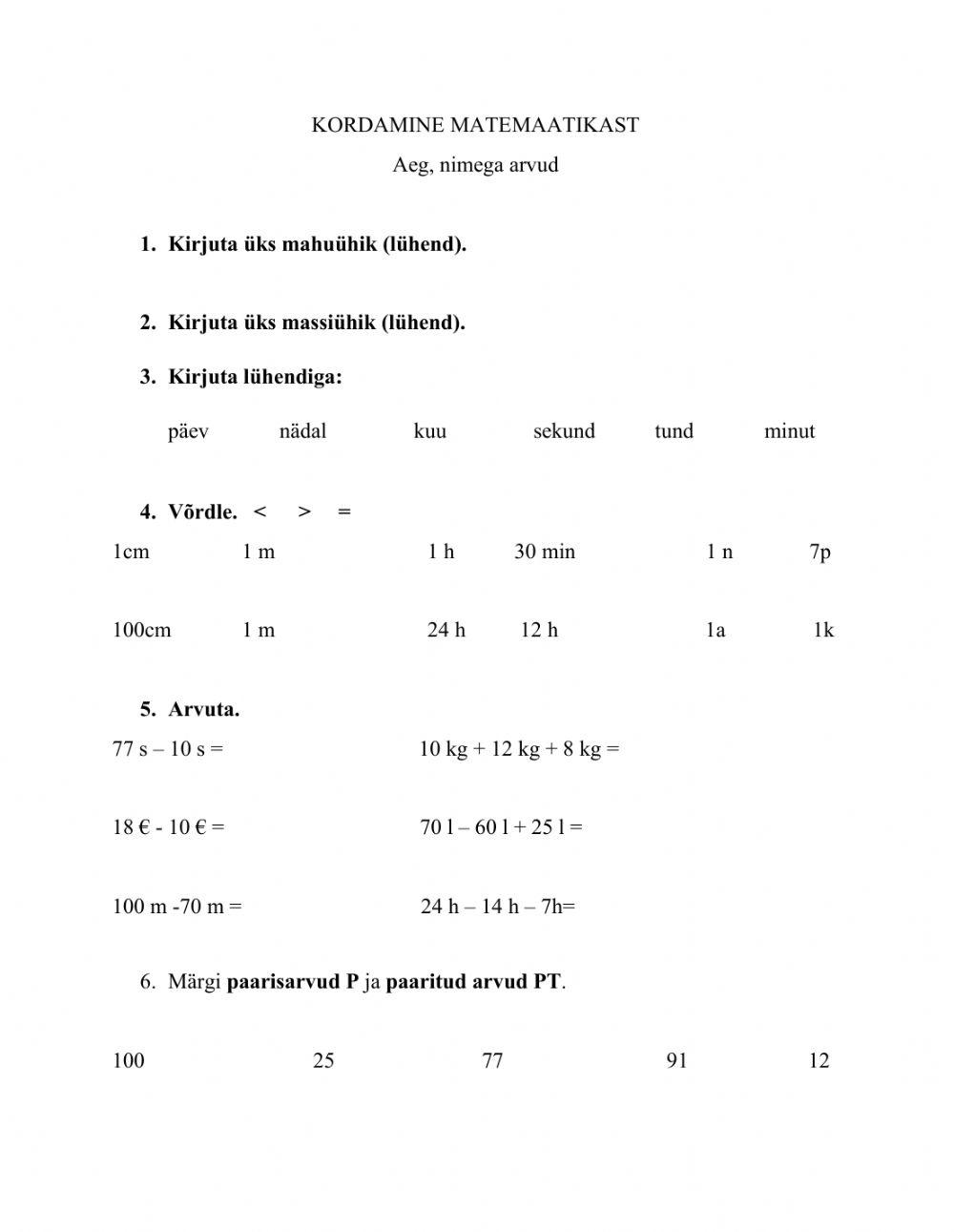 Nimega arvud - kordamine