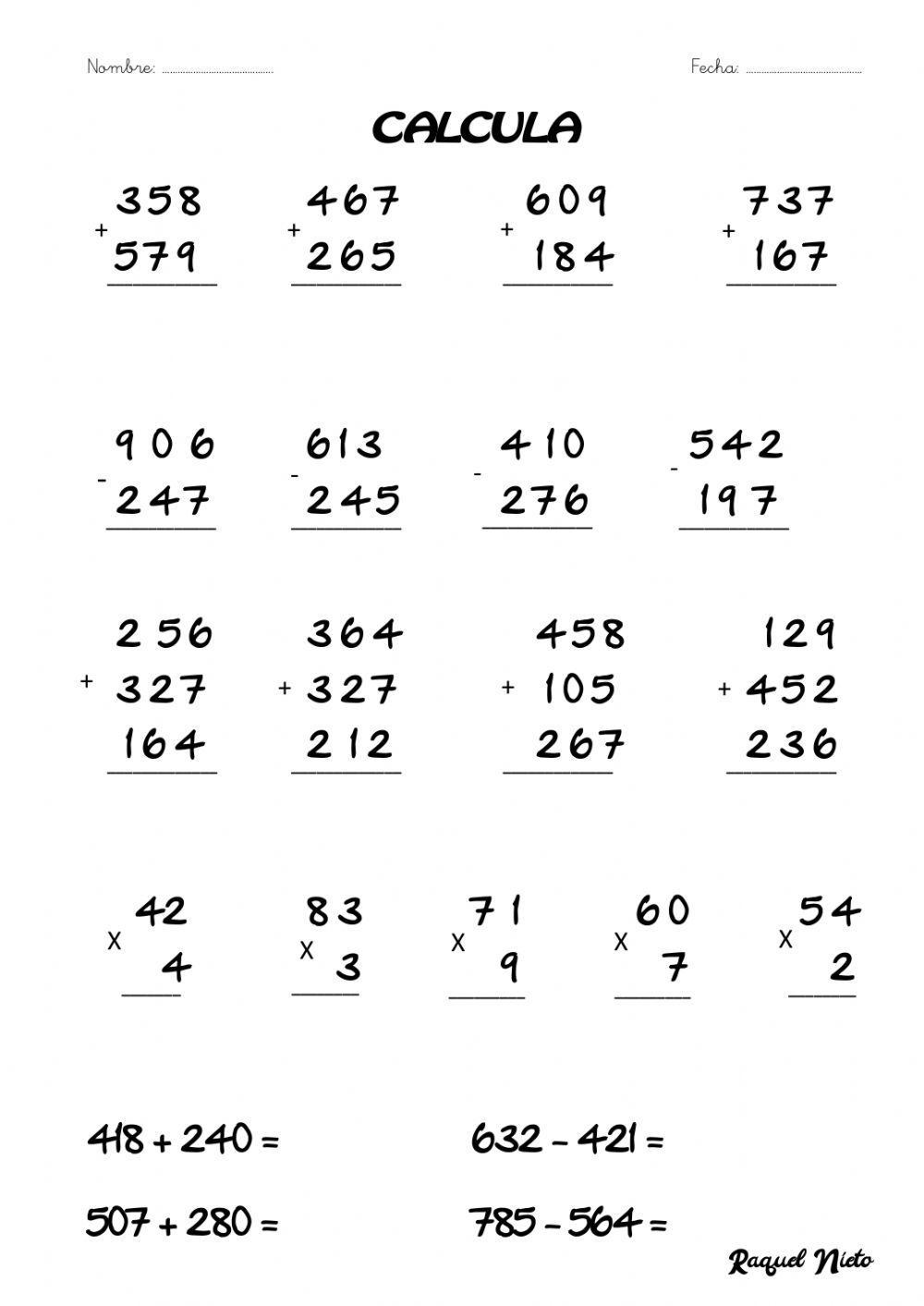 Sumas, restas y multiplicaciones