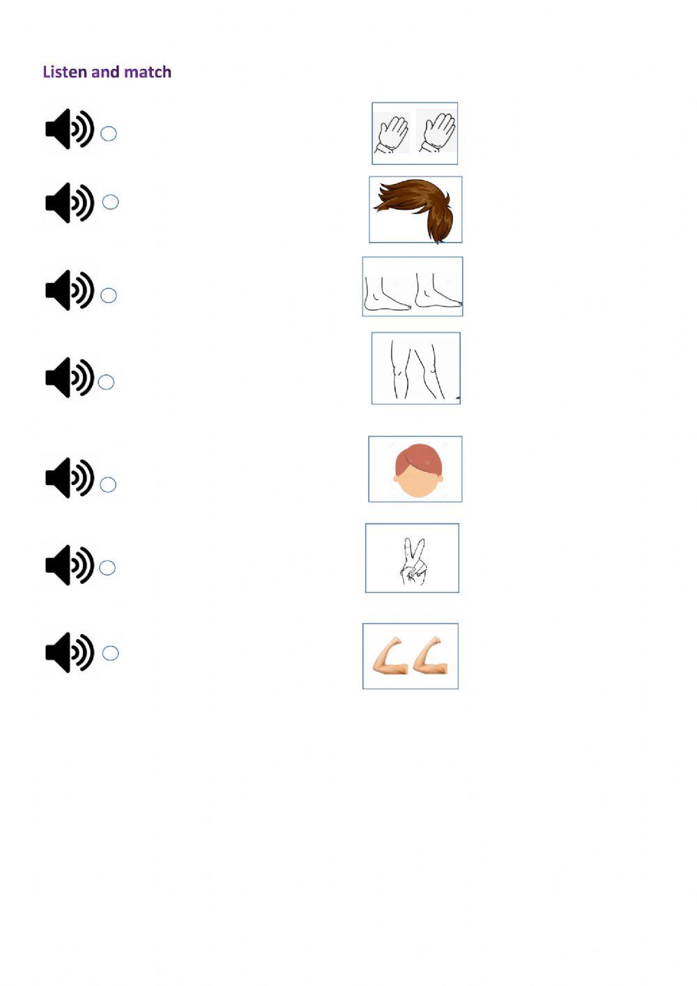 Listen and match the parts of body
