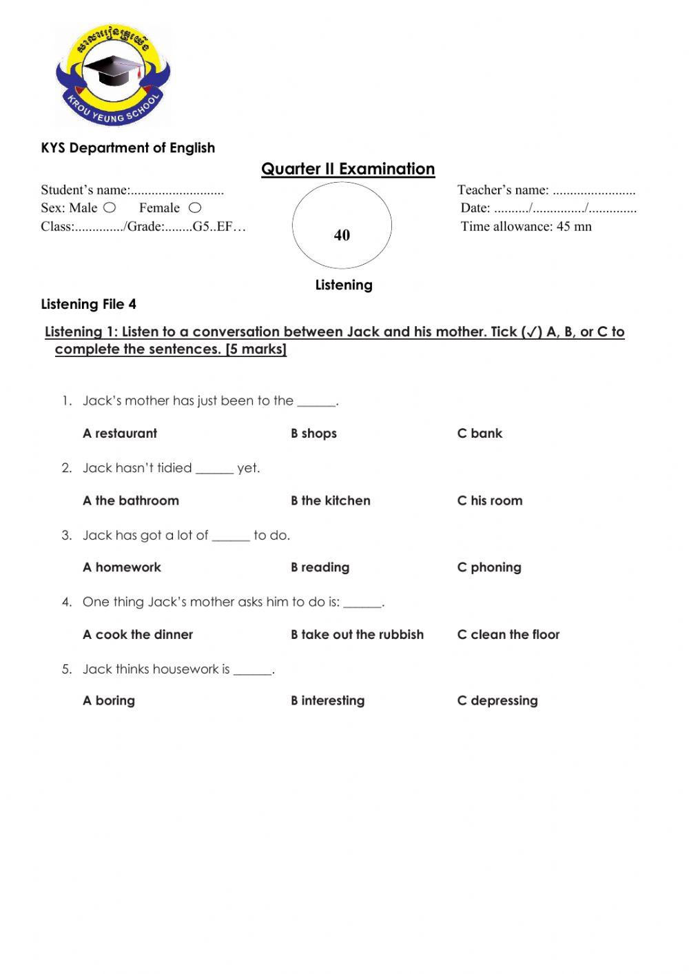 Grade5 English File Listening Test