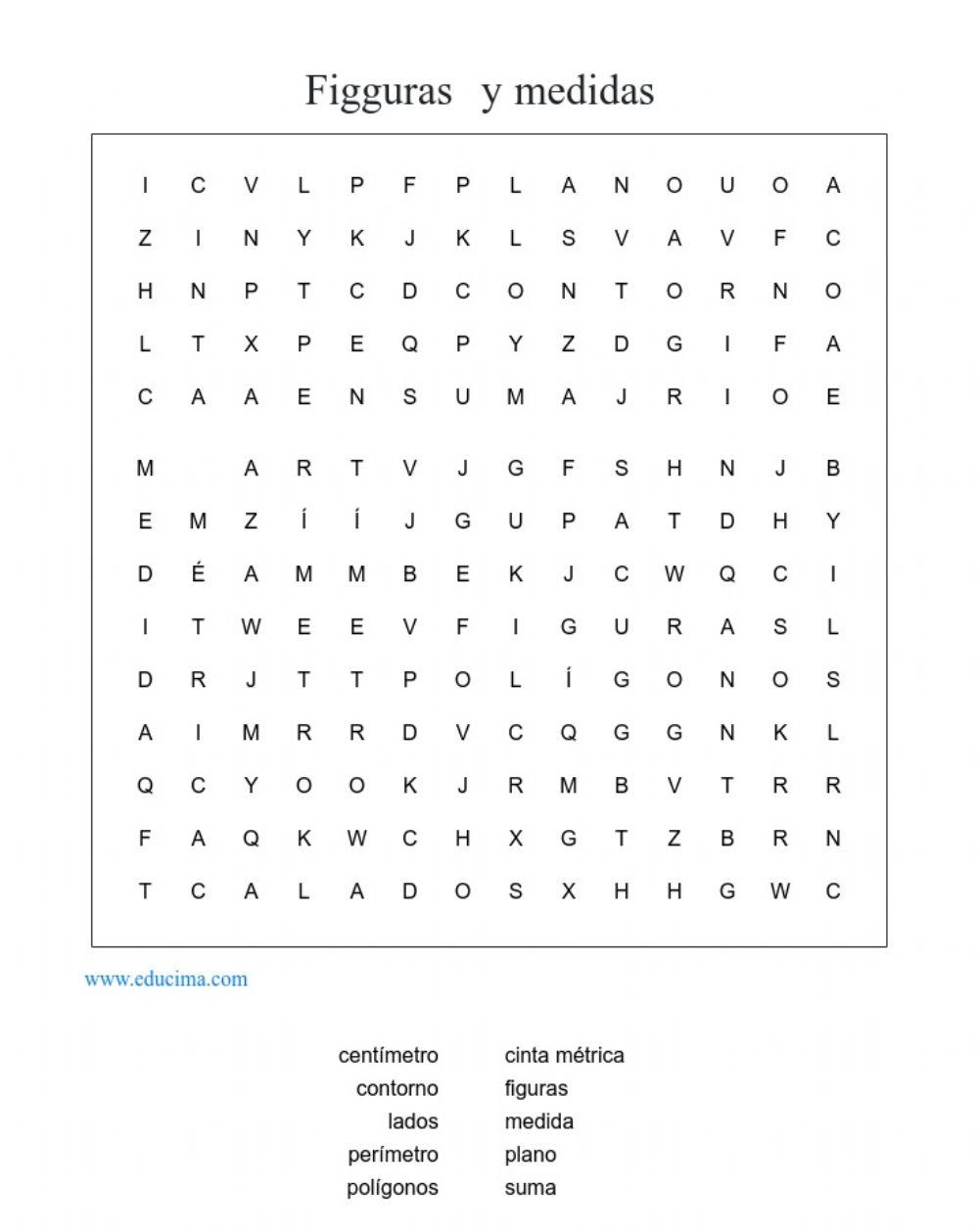 Sopa de letras figuras y medidas