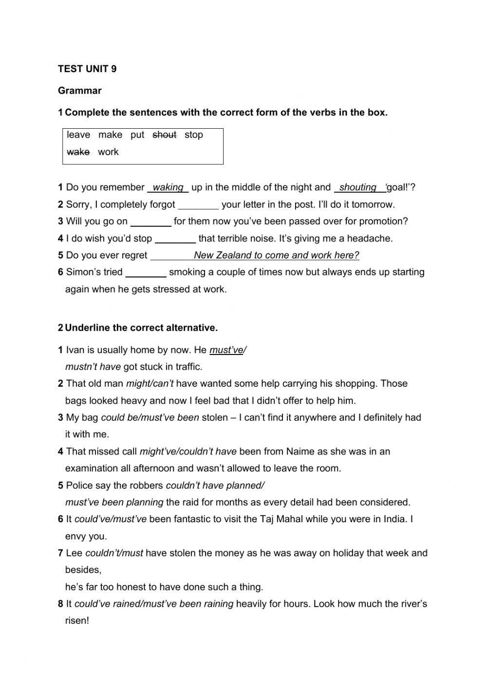 TEST UNIT 9 - speakout upper intermediate