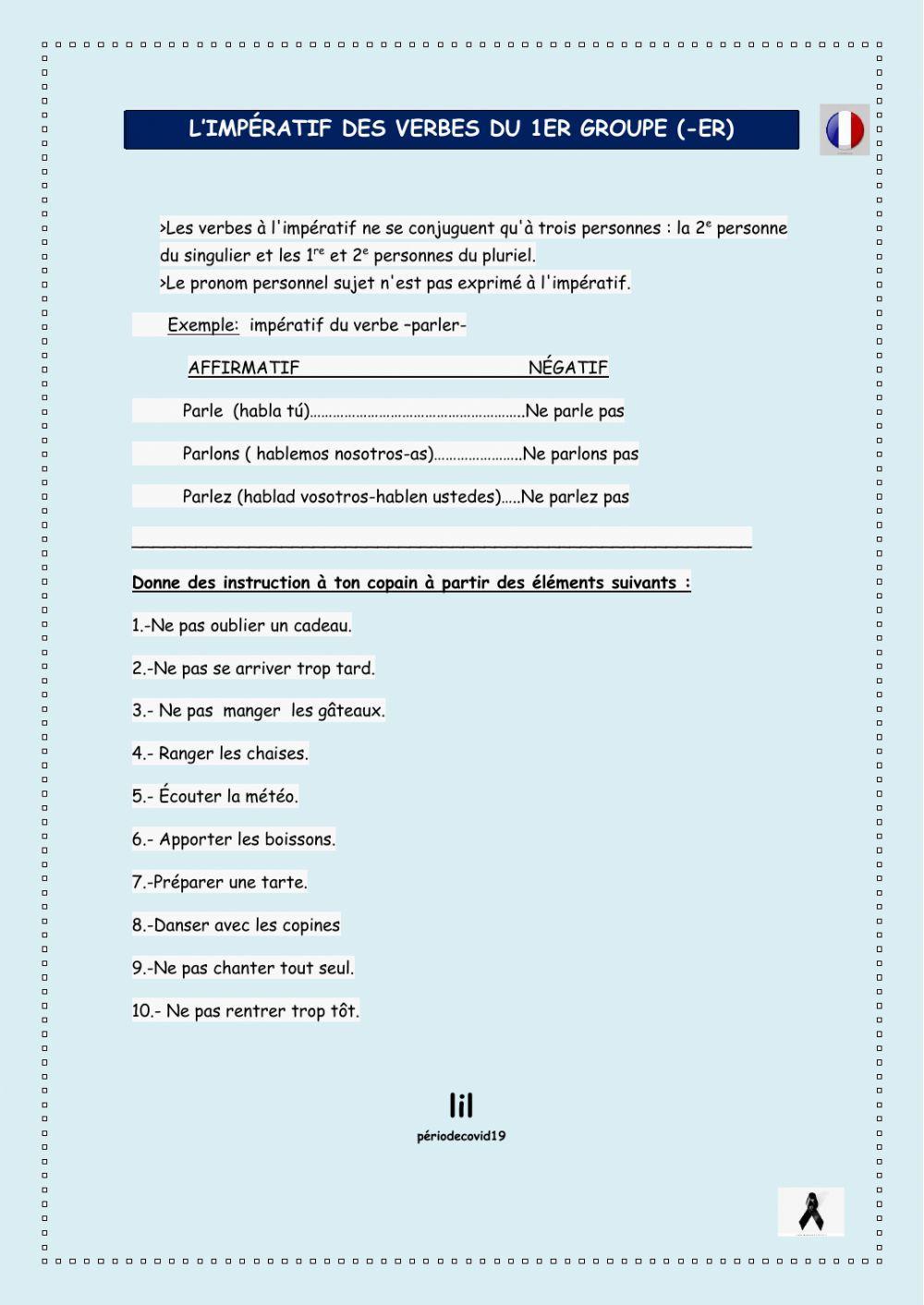 Verbes Du 1er Groupe à L impératif Imperatif 1er groupe worksheet | Live Worksheets