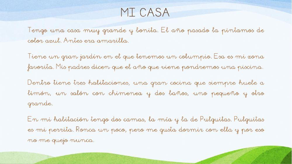 Comprensión lectora: MI CASA