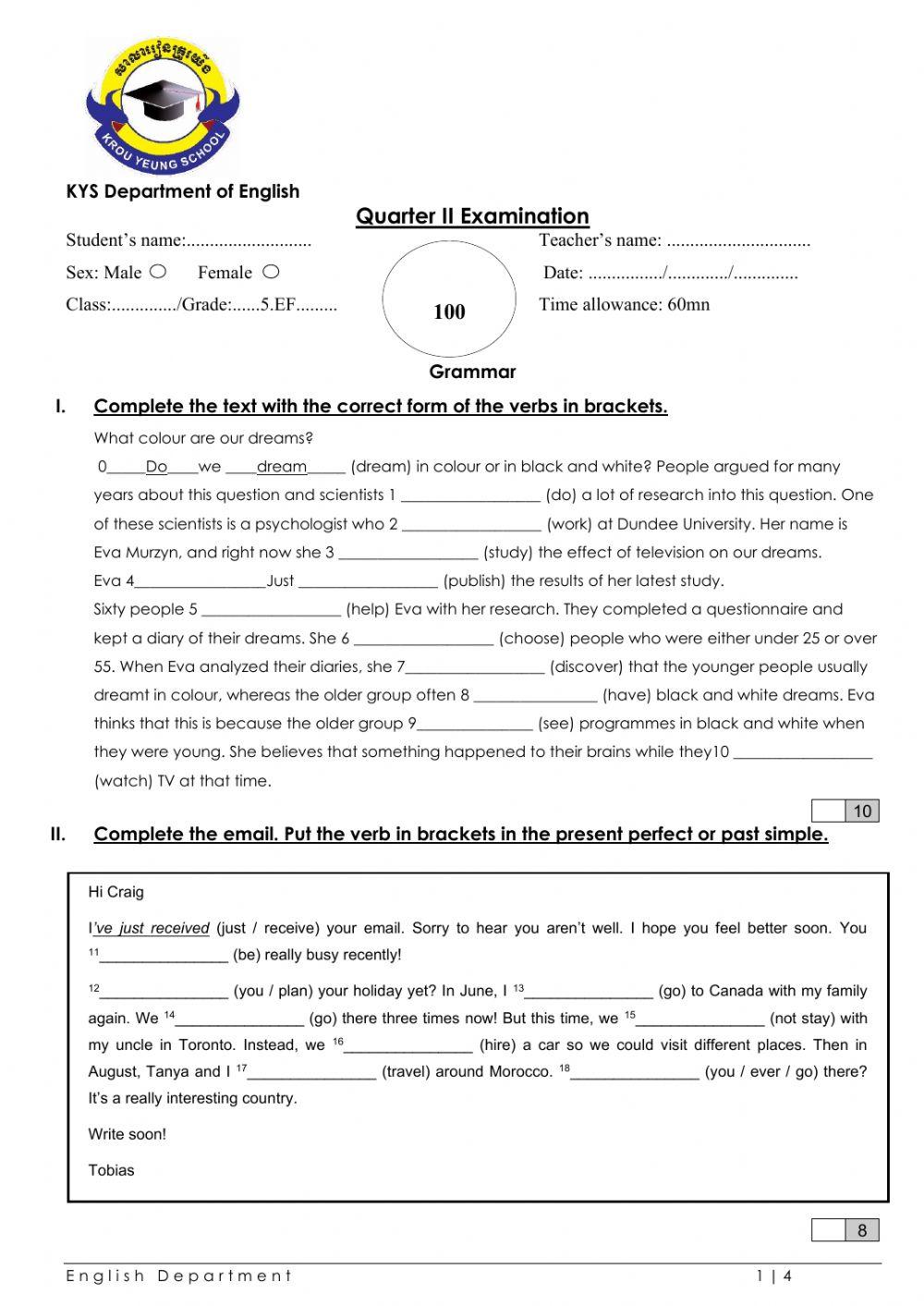 Grade5 English File Grammar Test
