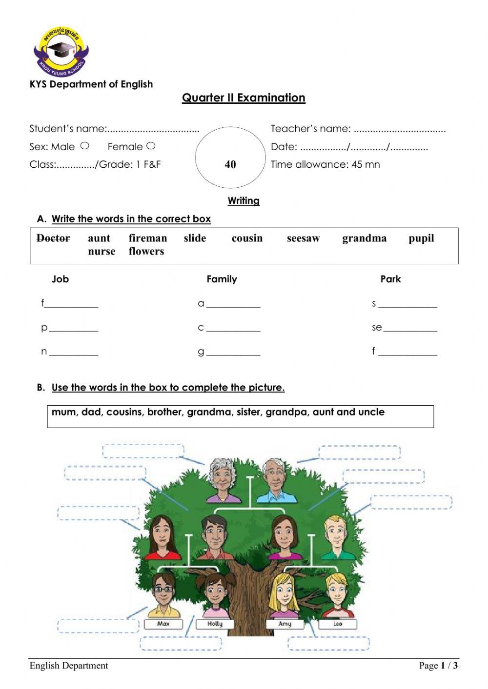 writing grade1 worksheet | Live Worksheets