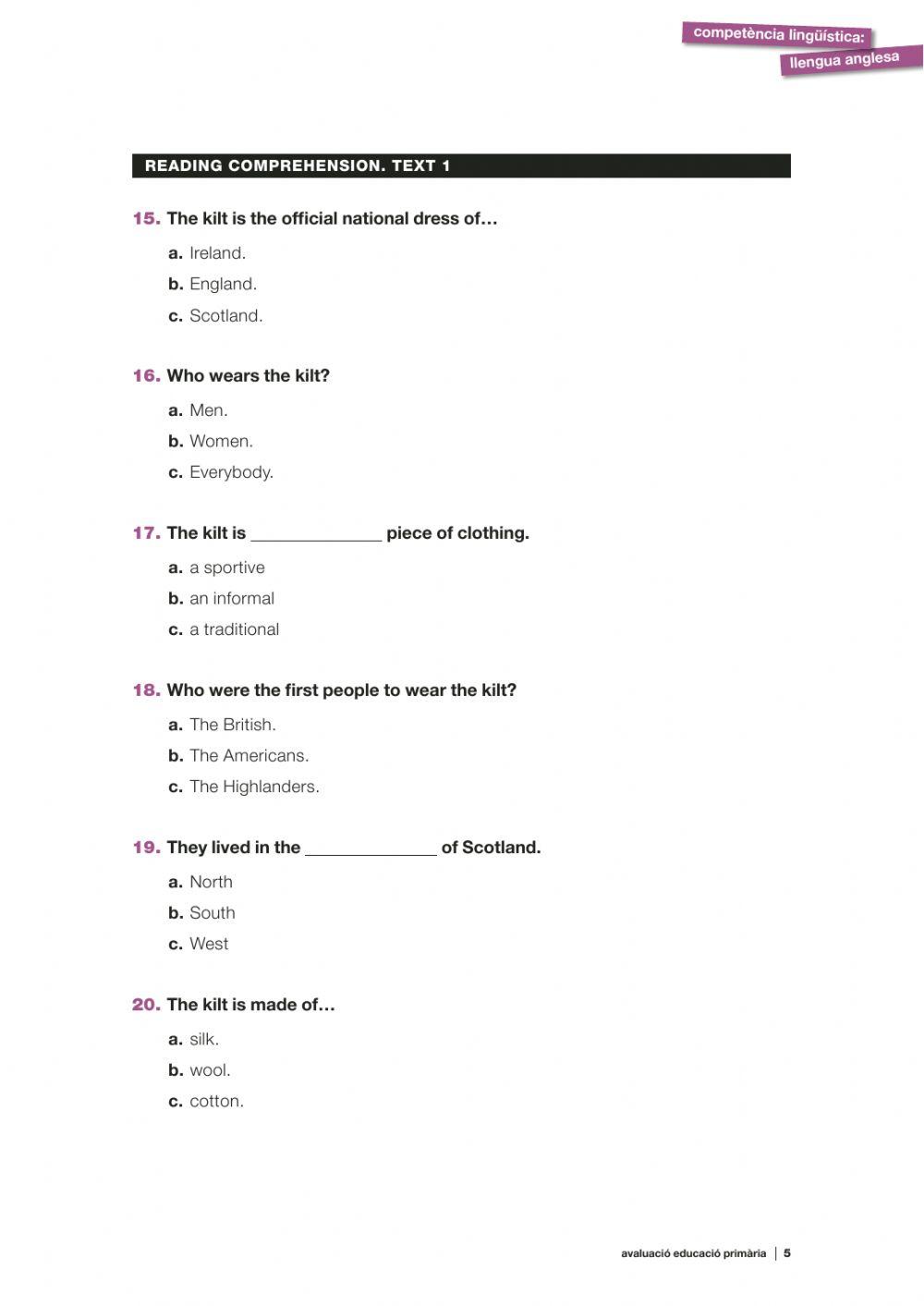 competència lingüística en llengua anglesa 1r part