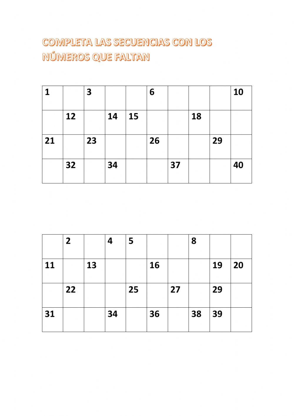 Completa los numeros