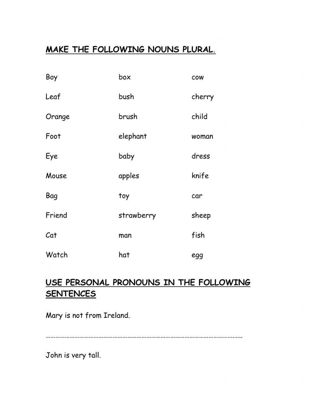 Plural nouns-to be-subject pronouns