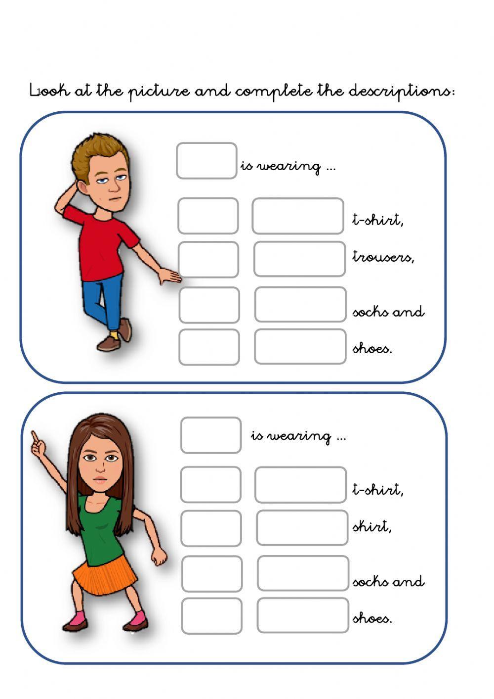 Description of clothes worksheet