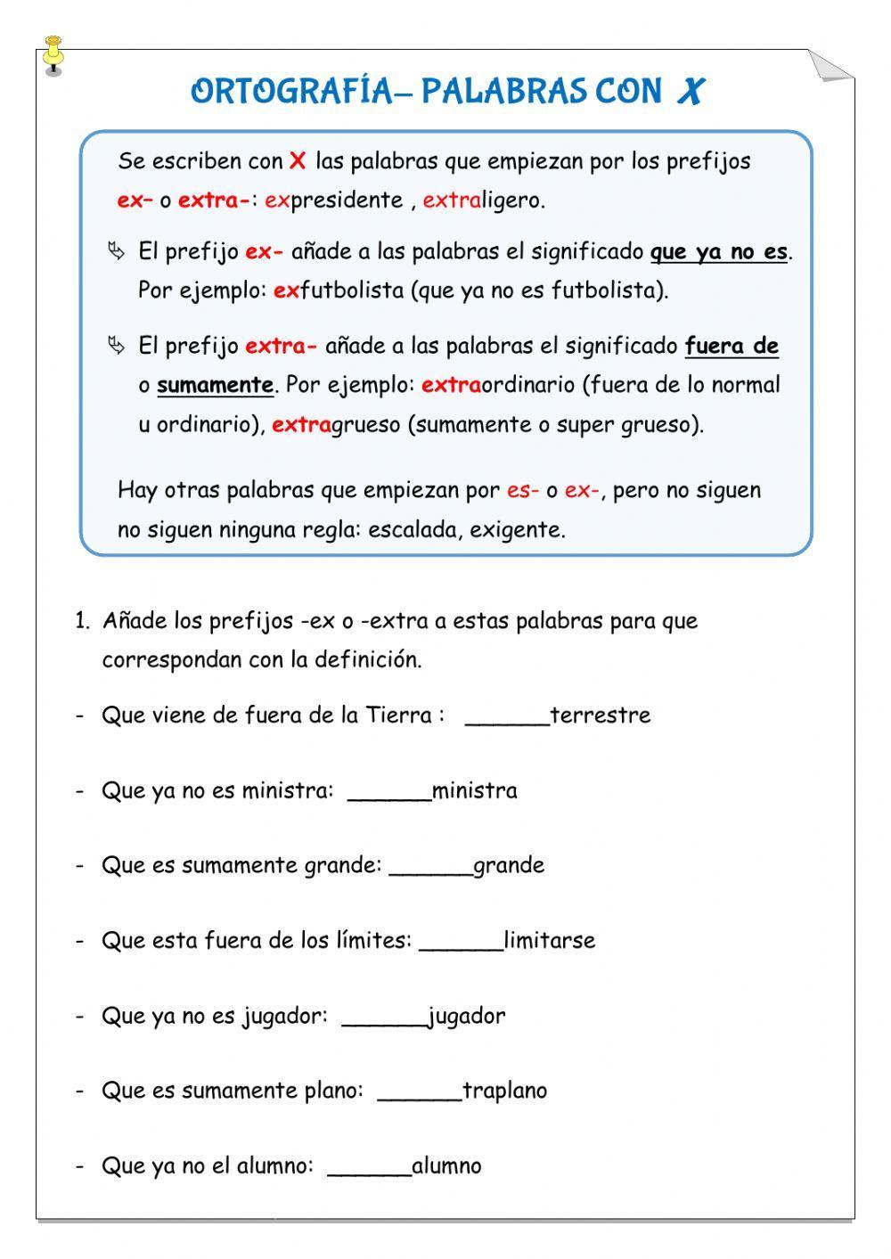 Palabras con x interactive worksheet | Live Worksheets