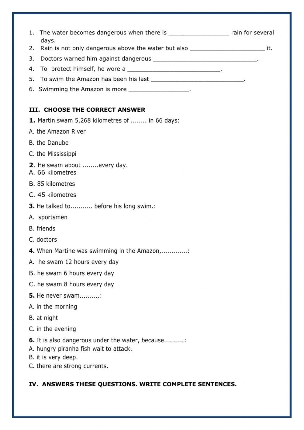 Reading Comprehension (II semester) the 7th form