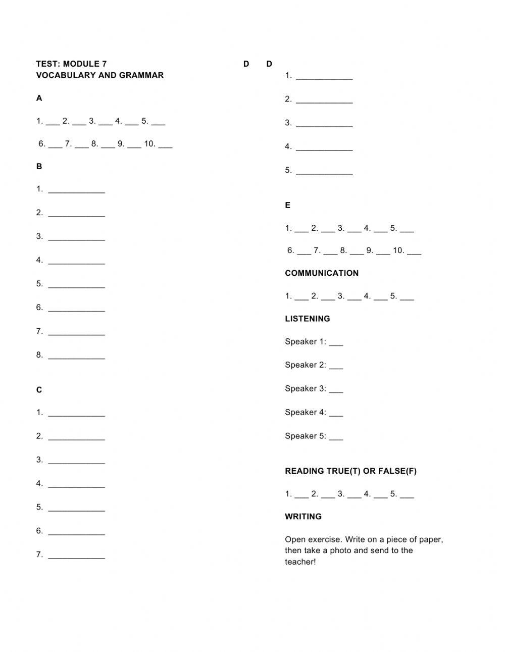 Module 7 test full blast 4 answersheet