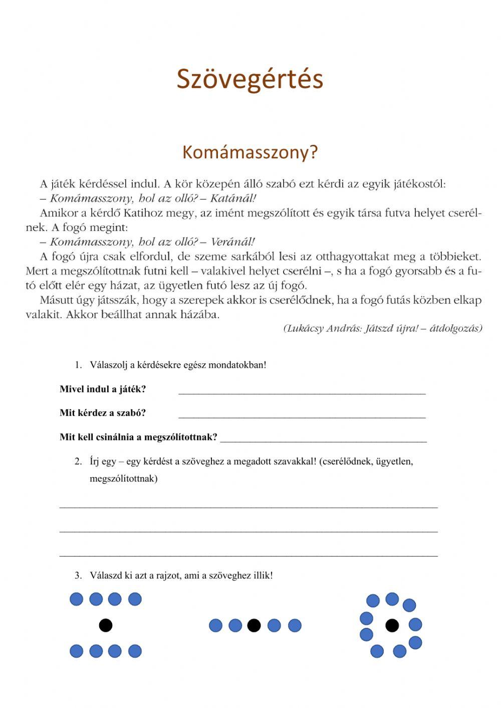 Komámasszony (szövegértés)